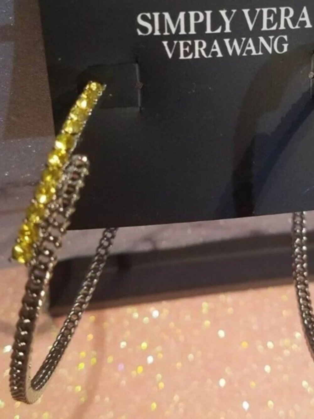VERA WANG Rocker Chic Gunmetal Yellow-Green Crystal 2.56" Hoop Earrings**NEW! - Picture 3 of 11